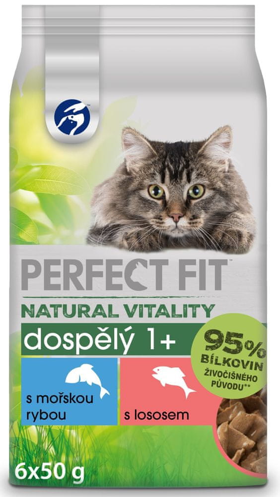 Perfect fit Natural Vitality vrecúška s morskou rybou s lososom pre dospelé mačky 12× (6×50 g)